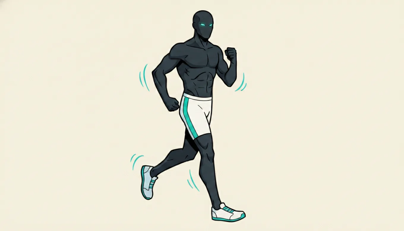 The mascot jogging in a light, relaxed, easy stride with gentle motion lines — the low-intensity zone-2 running that builds an aerobic base.